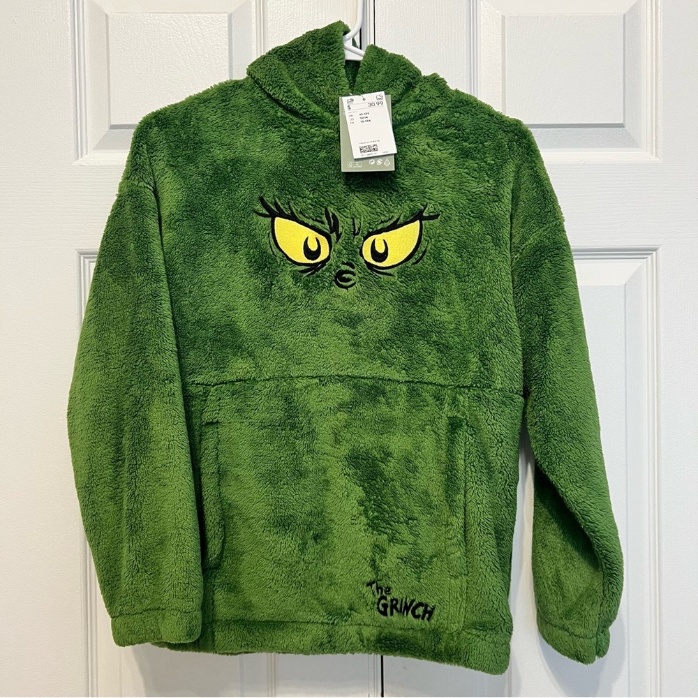 NWT Grinch H&M Unisex Kids Green Fleece Hoodie